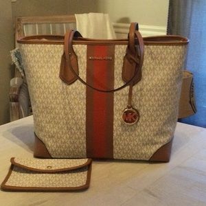Large MK tote with orange and tan stripe